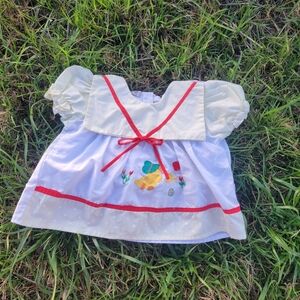 Vintage Baby girl Cotton Easter Dress Chicks Flowers Yellow Red 50s 80s 12 Mos